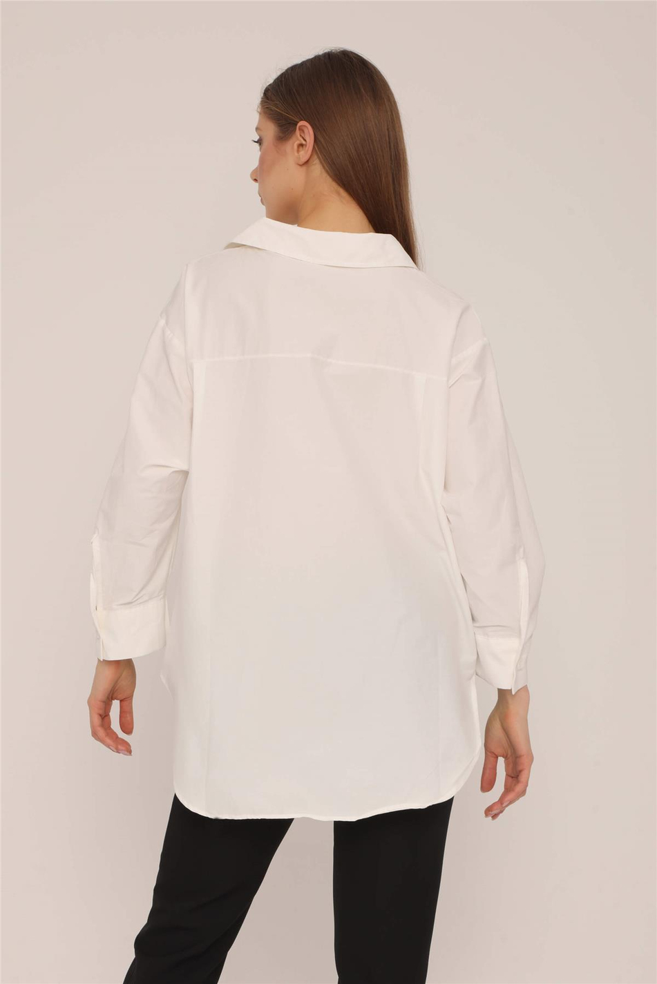 Oversize Gömlek Beyaz-Coral