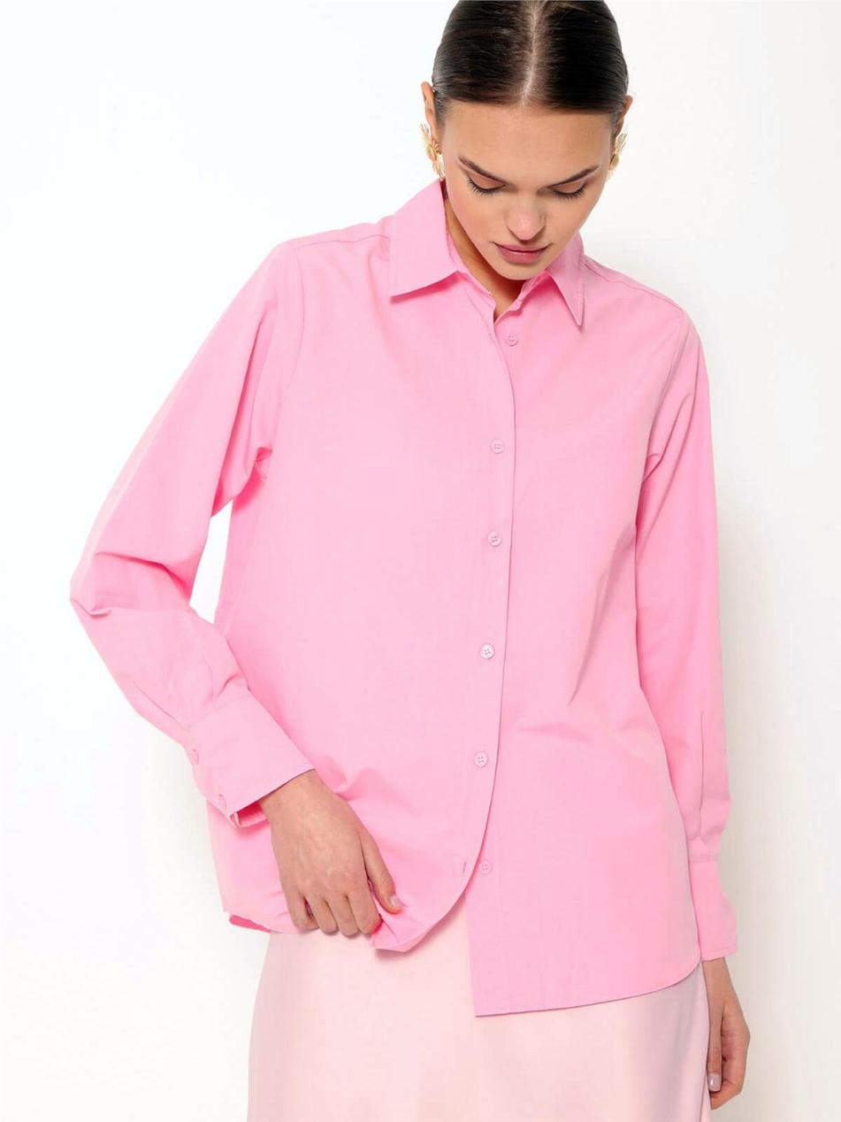 Oversize Gömlek Pembe-Coral