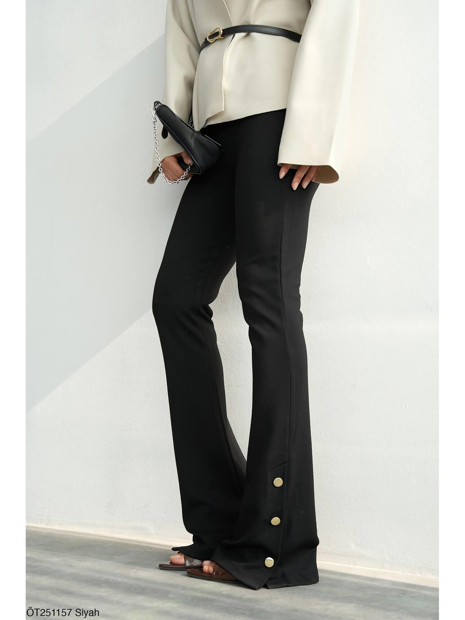 Paçası Düğmeli İspanyol Paça Tayt Öt251157 SiyahCoral