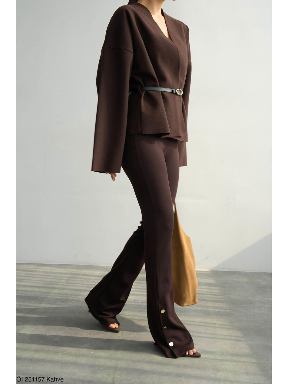 Paçası Düğmeli İspanyol Paça Tayt Öt251157 KahveCoral