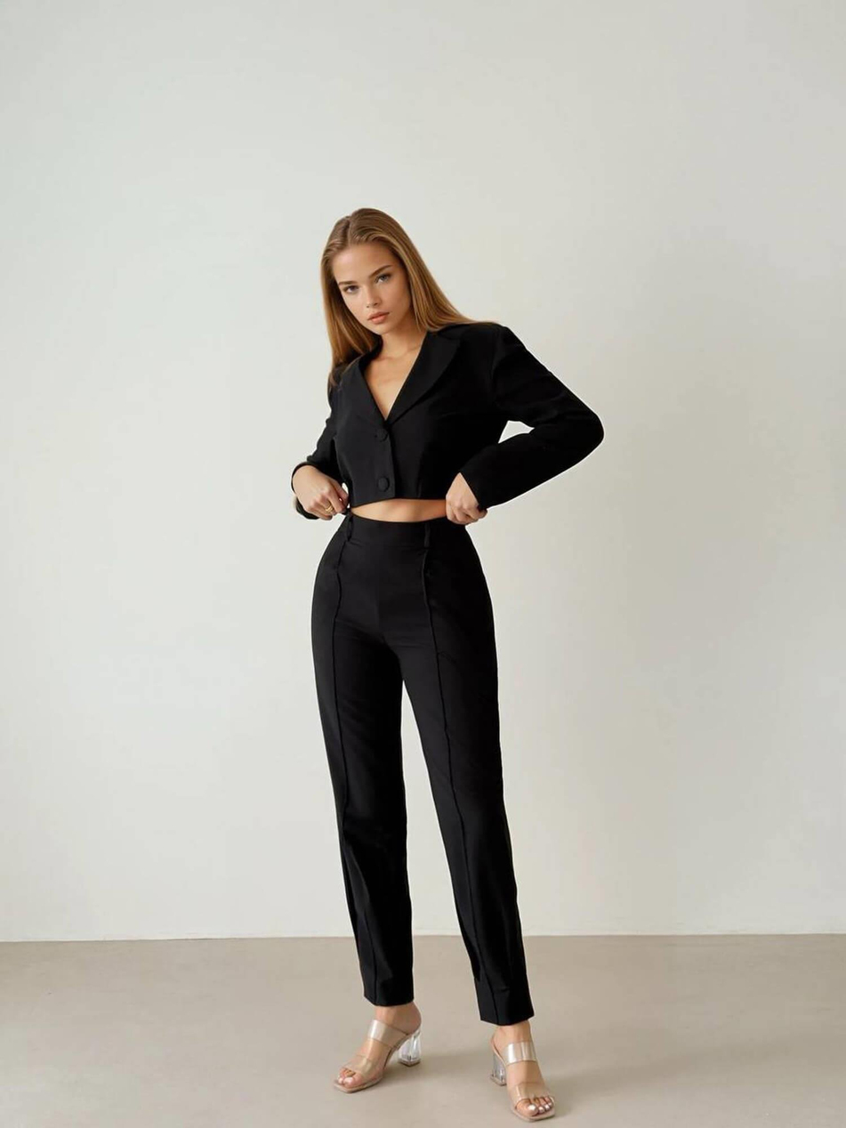 Paçası Fermuarlı Pantolon Ceket Takım 11647 SiyahCoral