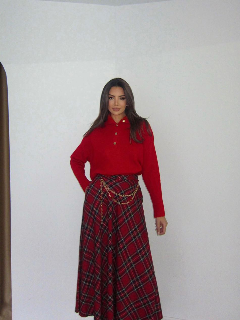 Patlı Polo Yaka Kazak 22733 KırmızıCoral