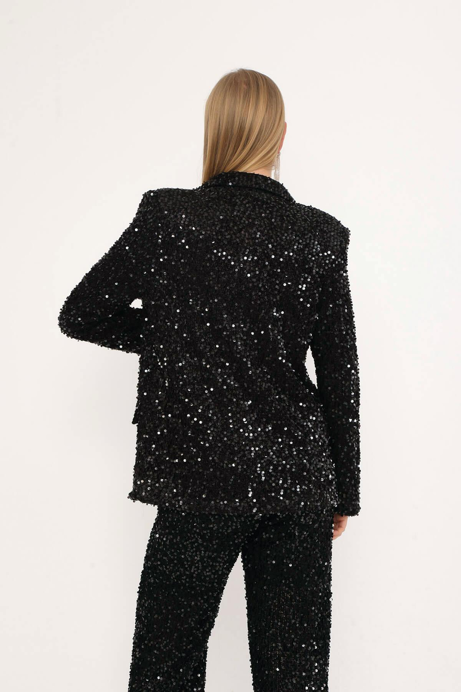 Payetli Blazer Ceket Siyah-Coral
