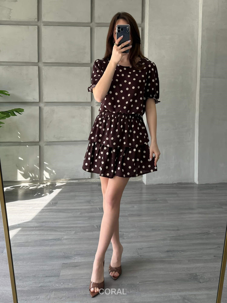 Puantiye Desenli Katlı Etek 2370 Kahve / BejCoral