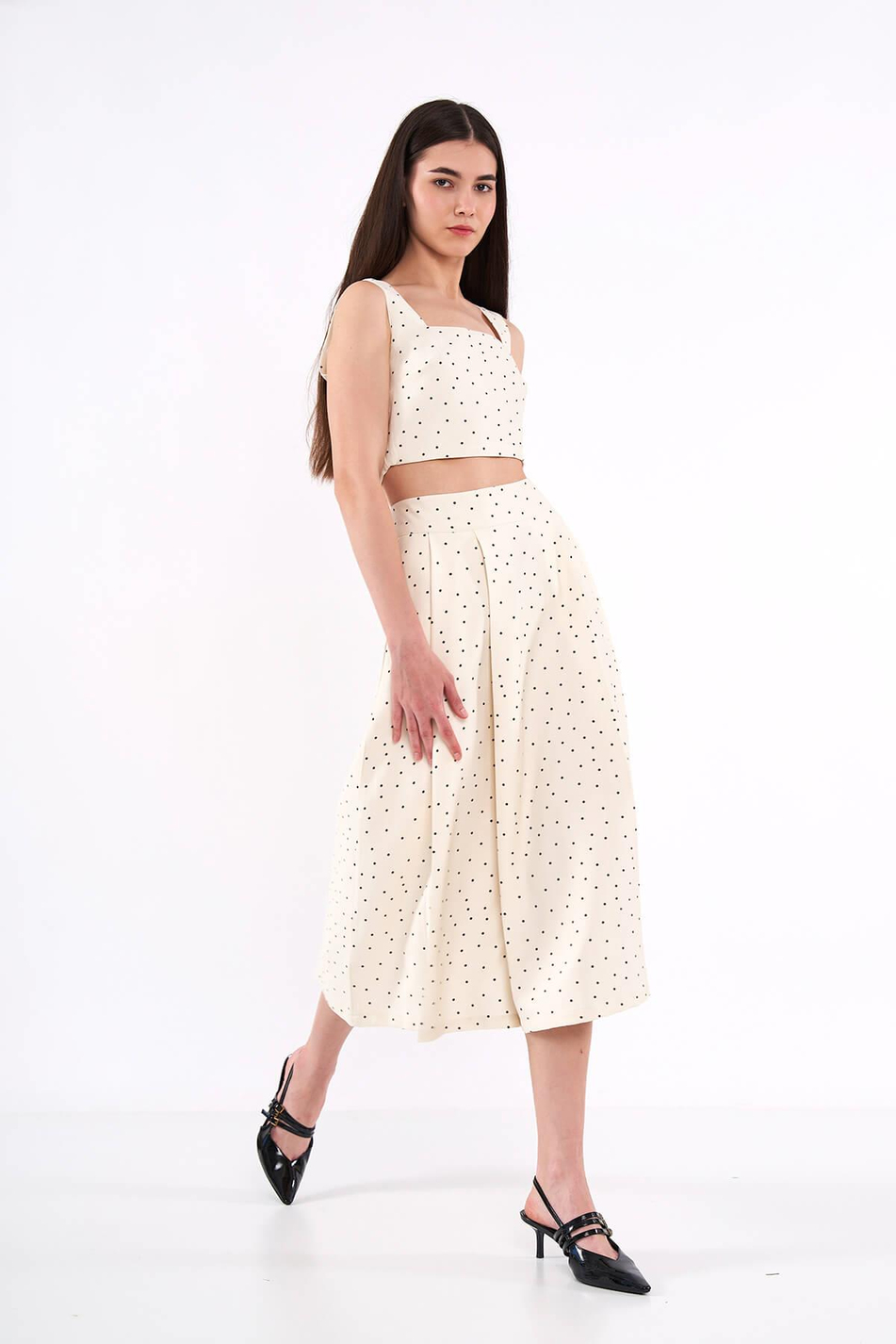 Puantiyeli Etek Krem-Coral