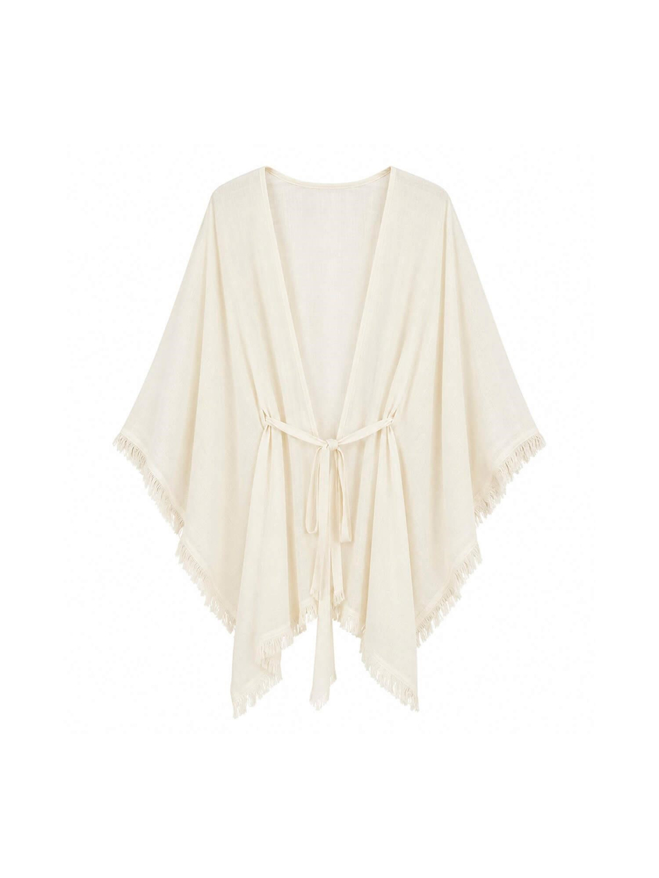 Püsküllü Organze Kimono 5101 Açık EkruCoral