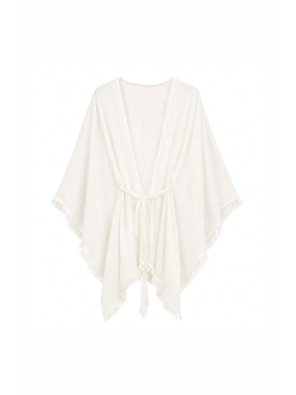 Püsküllü Organze Kimono 5101 BeyazCoral