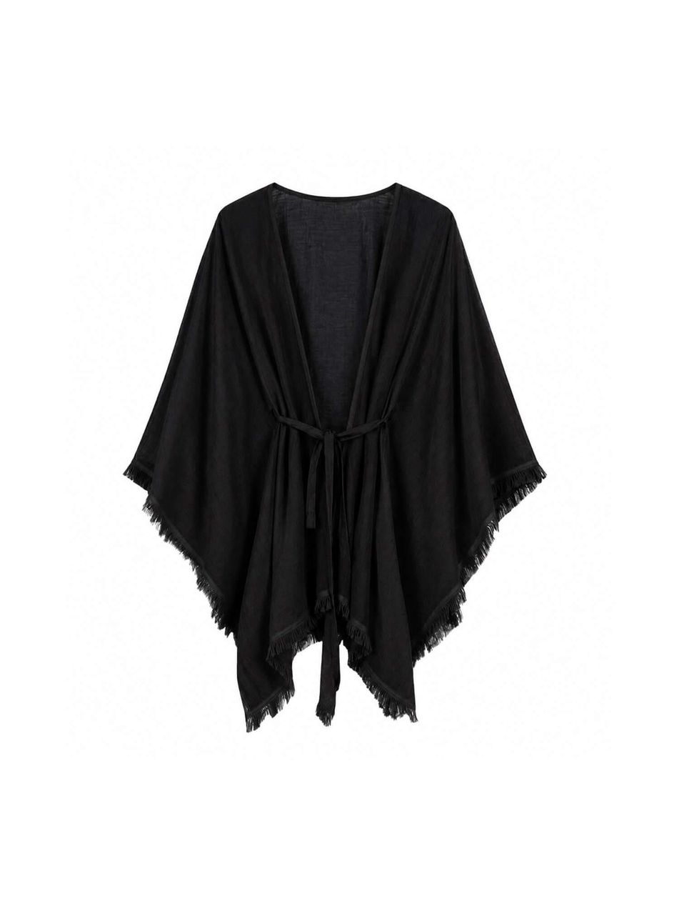 Püsküllü Organze Kimono 5101 SiyahCoral