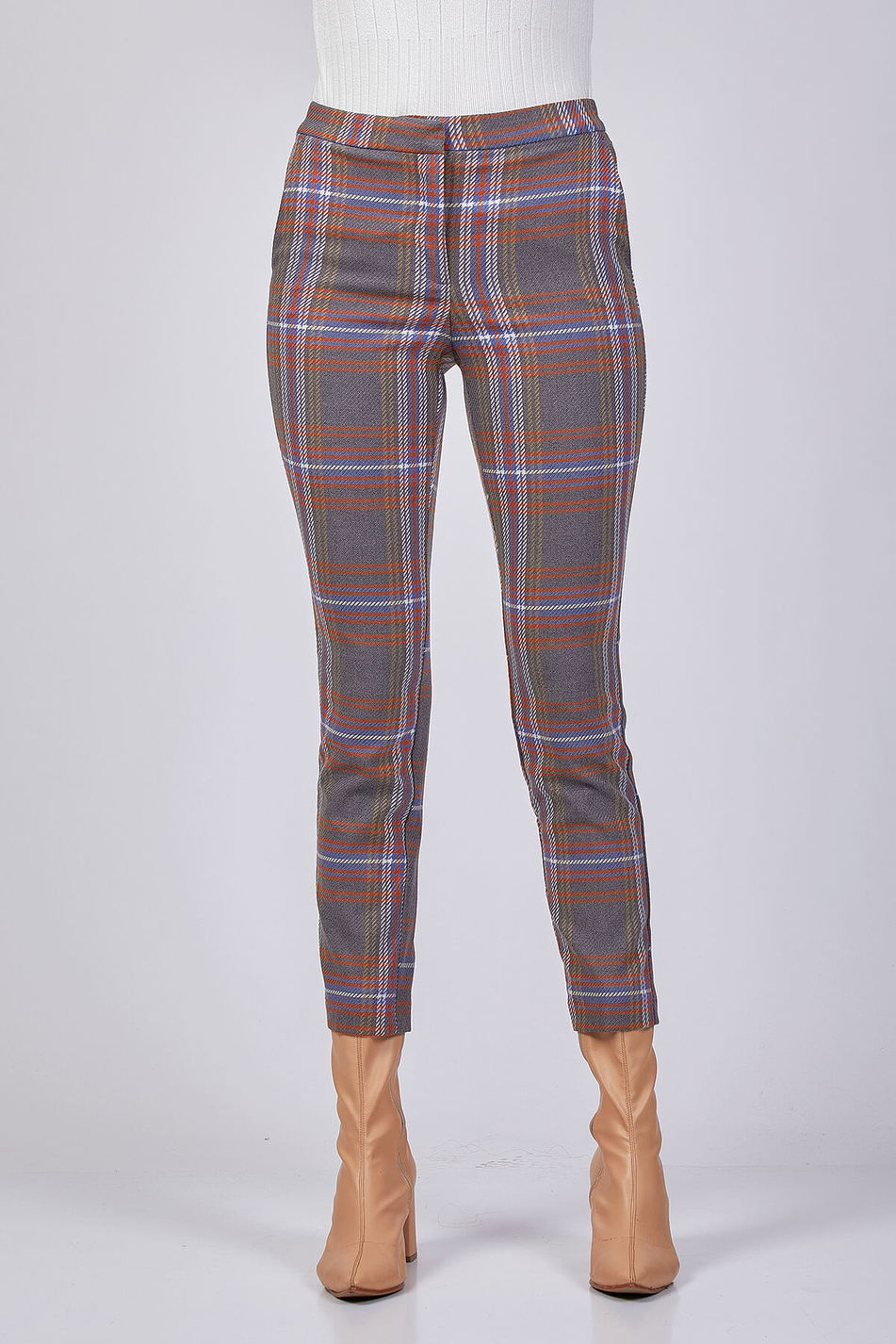 Random Ekoseli Pantolon Multı Tweed-Coral
