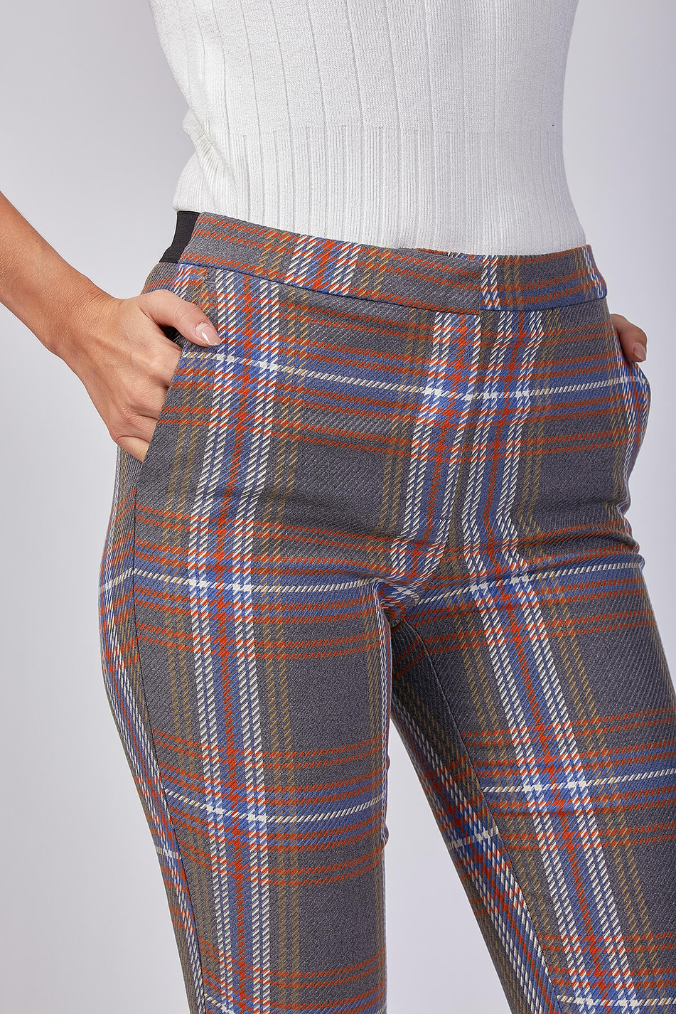Random Ekoseli Pantolon Multı Tweed-Coral