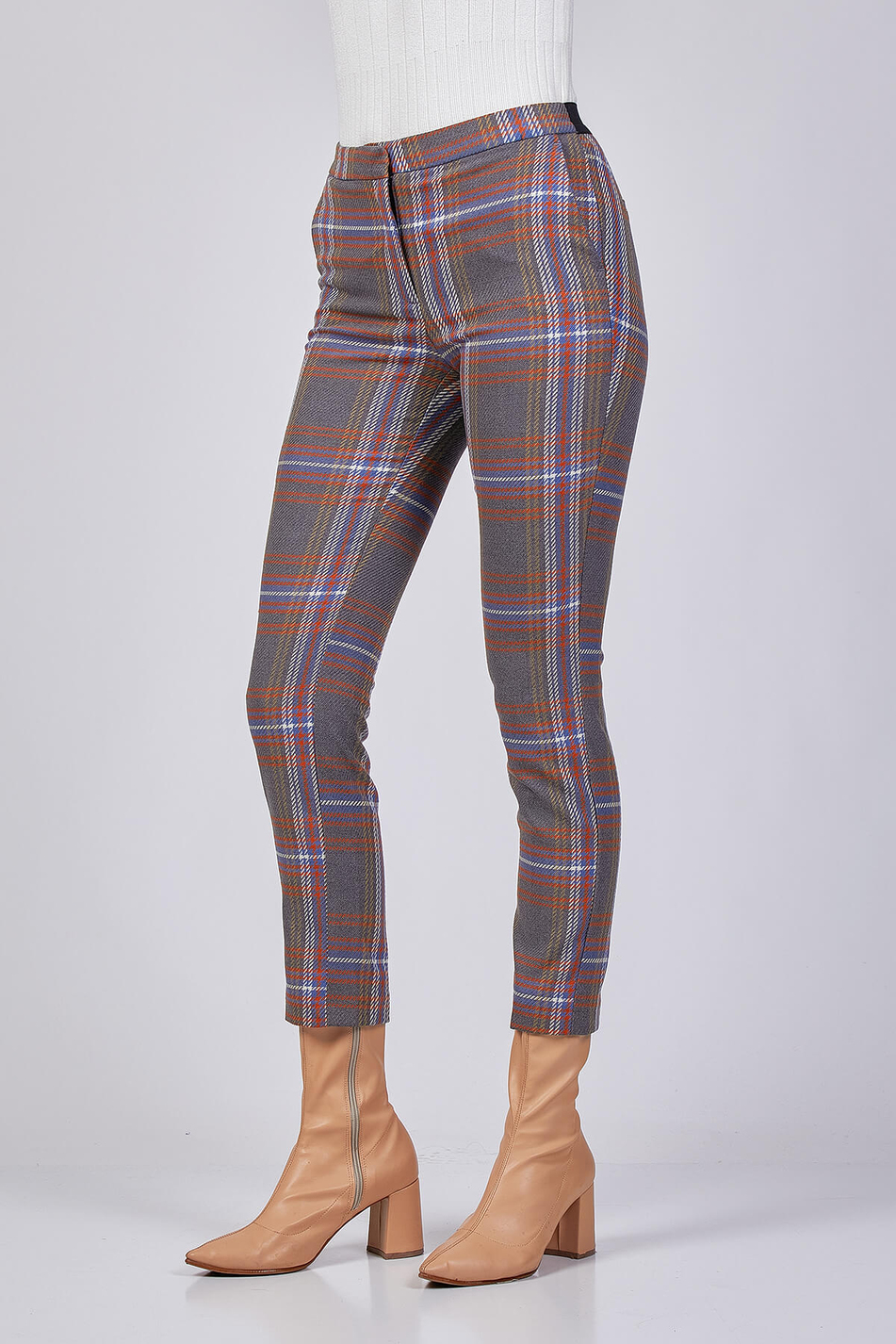 Random Ekoseli Pantolon Multı Tweed-Coral