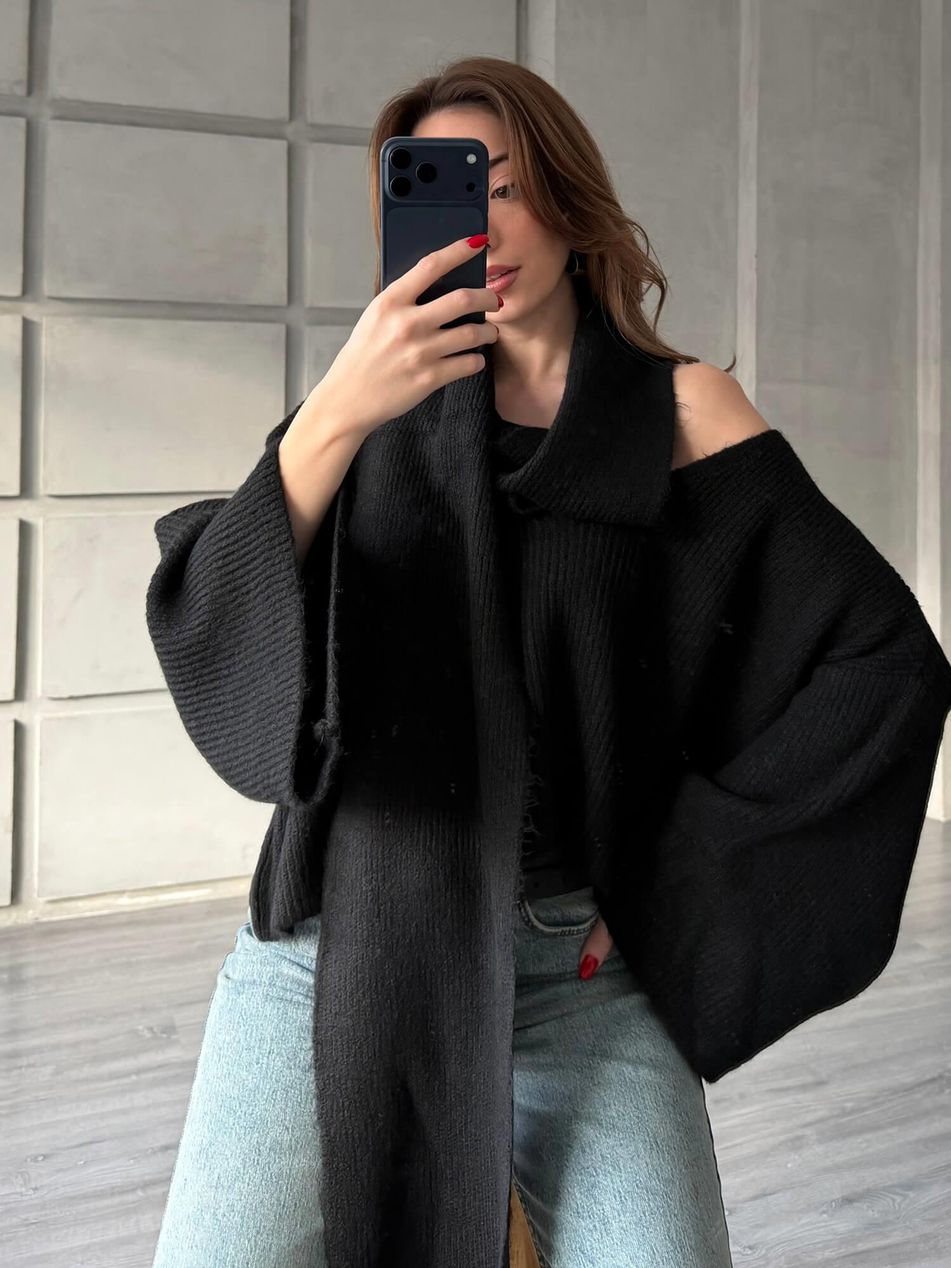 Şal Detaylı Kazak 4596 SiyahCoral