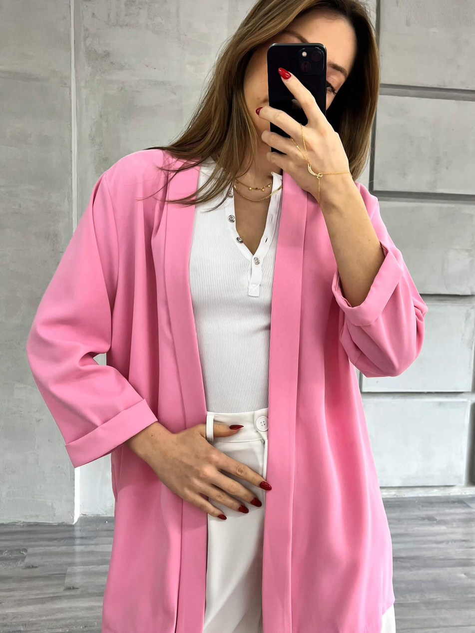 Şal Yaka Midi Kol Ceket Pembe