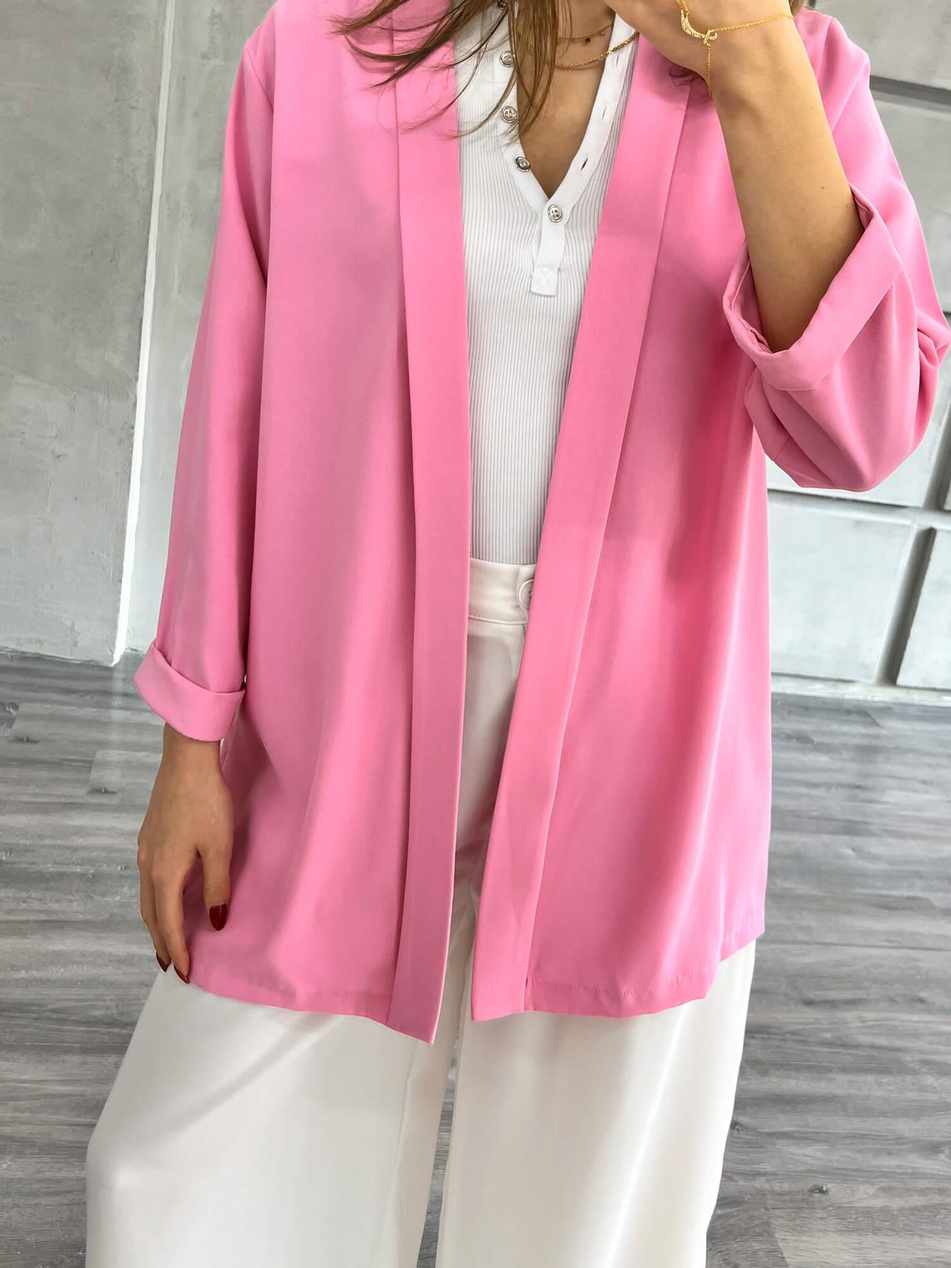 Şal Yaka Midi Kol Ceket Pembe-Coral