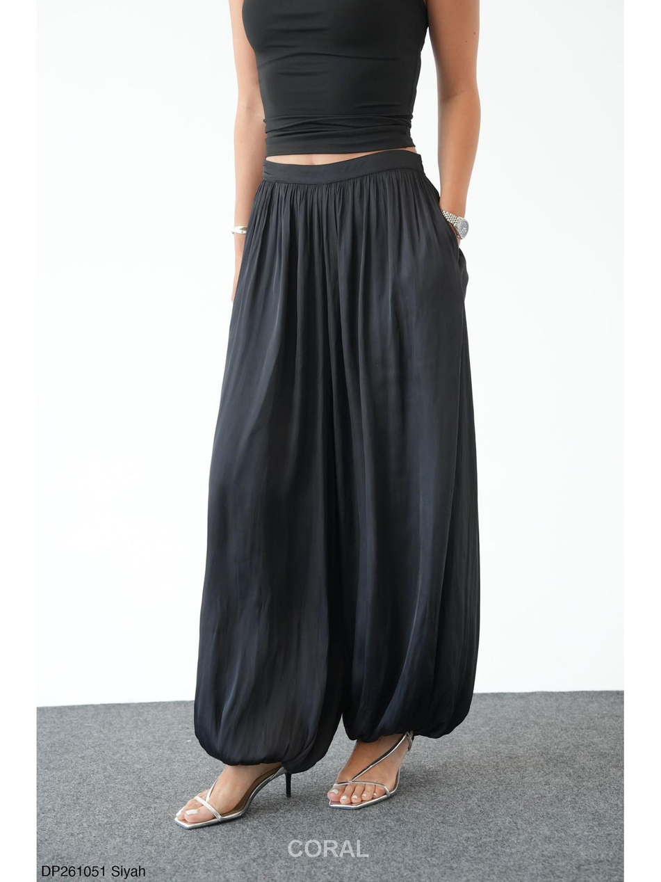 Saten Şalvar Pantolon DP261051 SiyahCoral