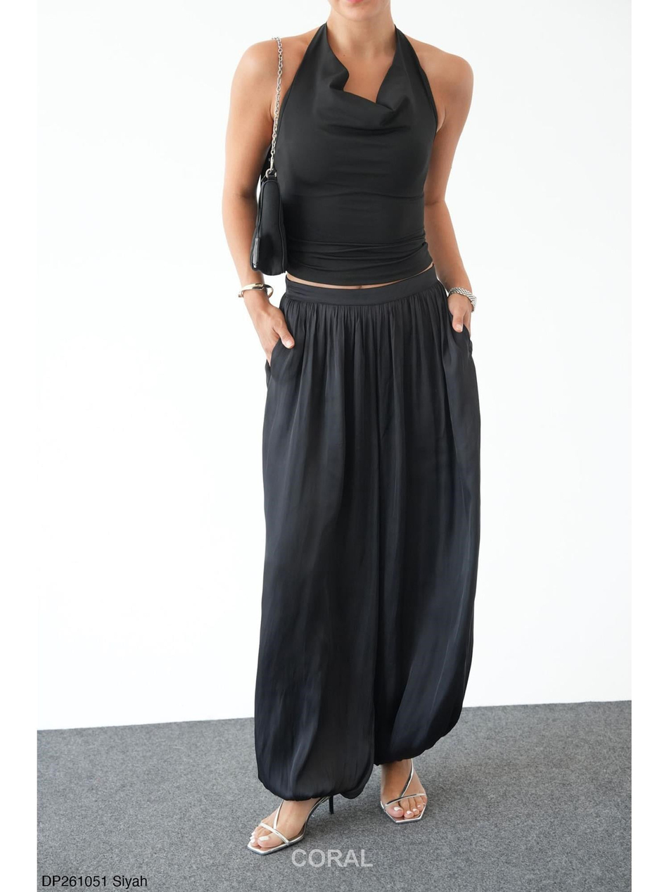 Saten Şalvar Pantolon DP261051 SiyahCoral