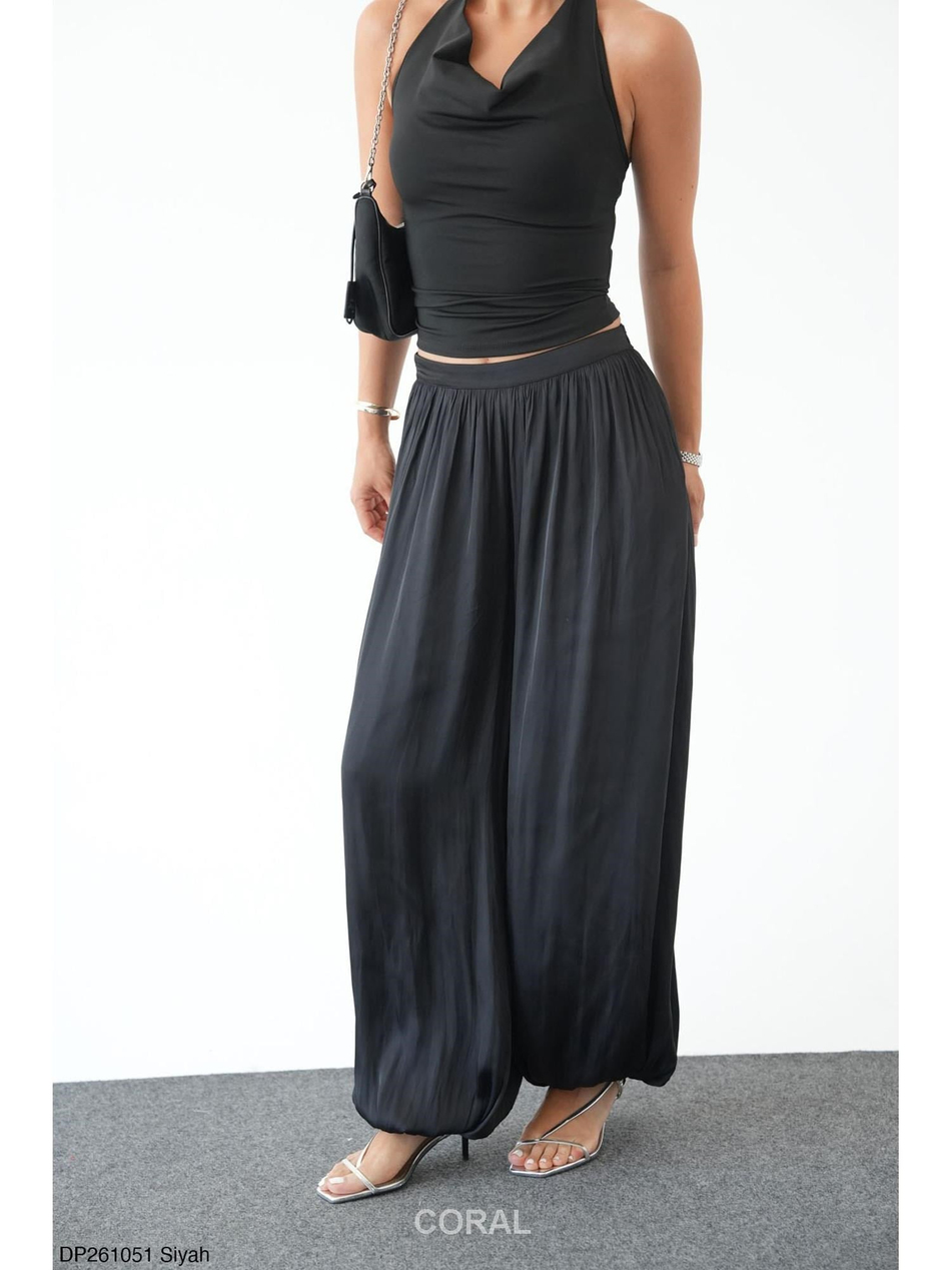 Saten Şalvar Pantolon DP261051 SiyahCoral
