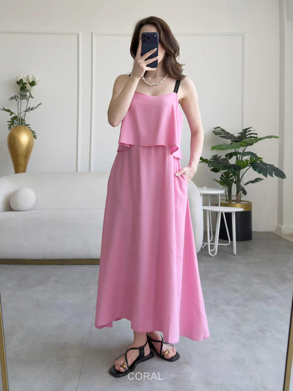 Şerit Askılı Elbise 1035 Pembe