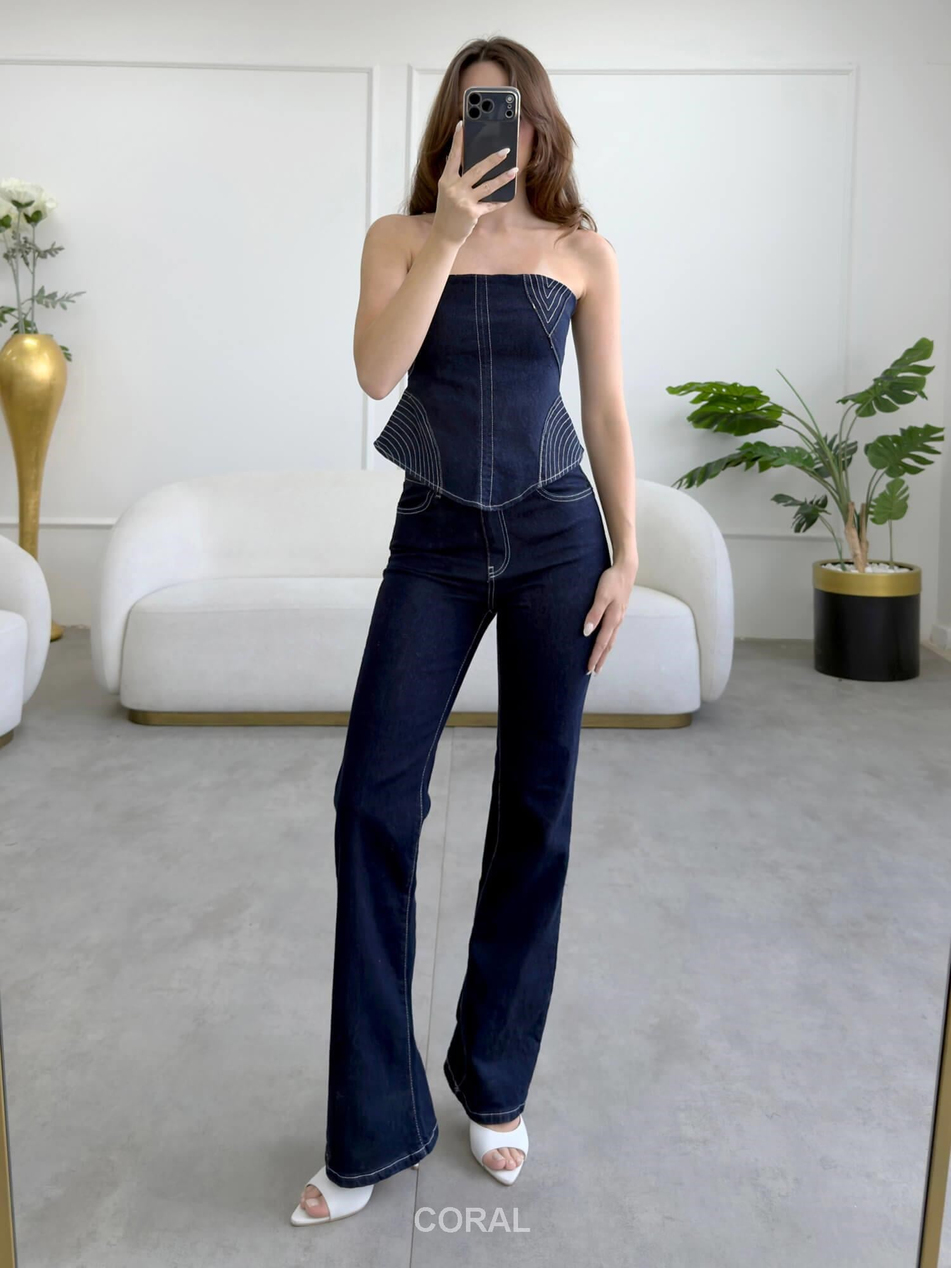 Şeritli Fermuarlı Bluz Pantolon Takım 30153 LacivertCoral