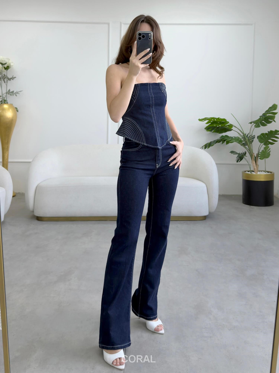 Şeritli Fermuarlı Bluz Pantolon Takım 30153 LacivertCoral