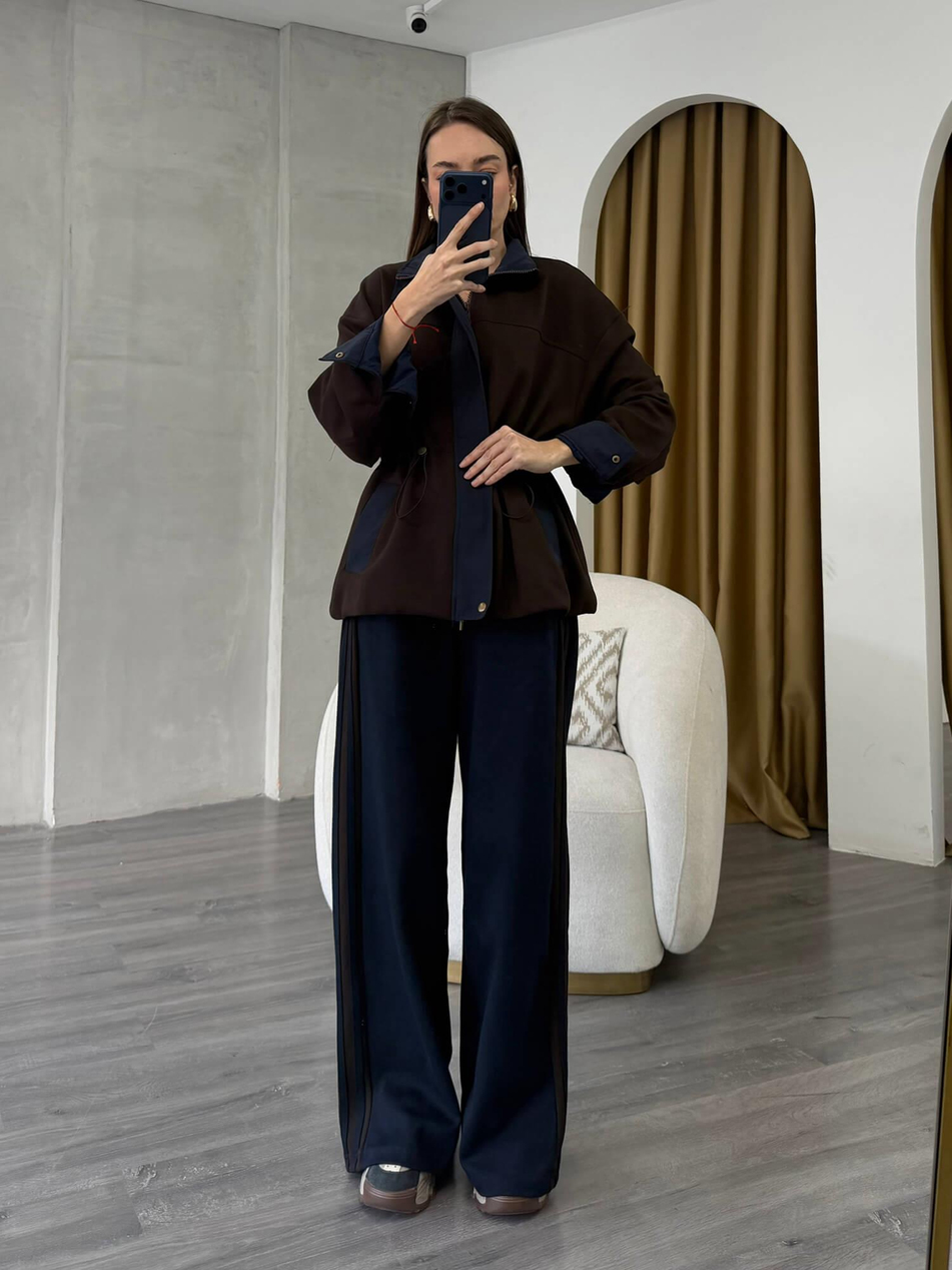 Şeritli Garnili Takım 37060 Kahve - LacivertCoral