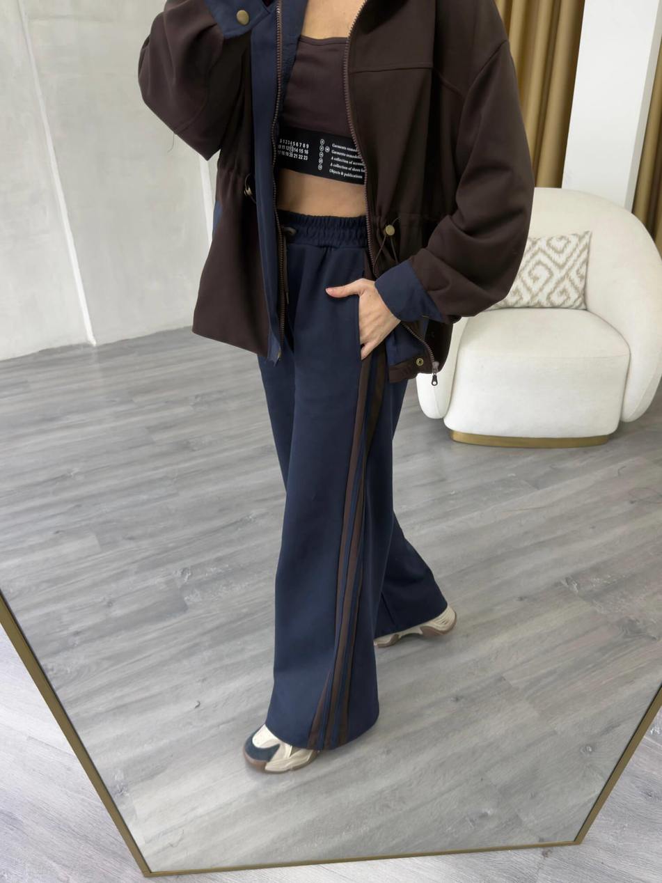 Şeritli Garnili Takım 37060 Kahve - LacivertCoral