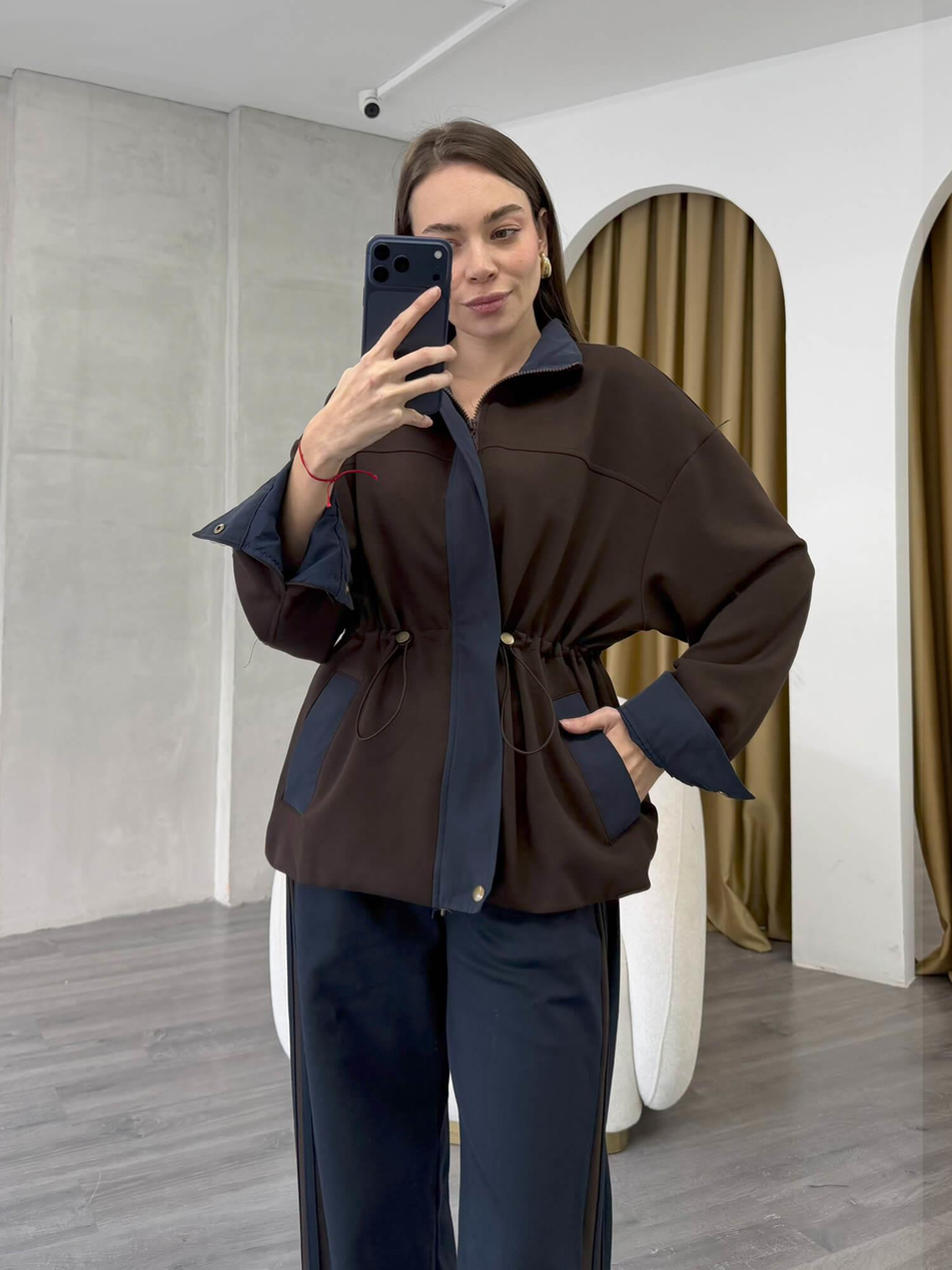 Şeritli Garnili Takım 37060 Kahve - LacivertCoral