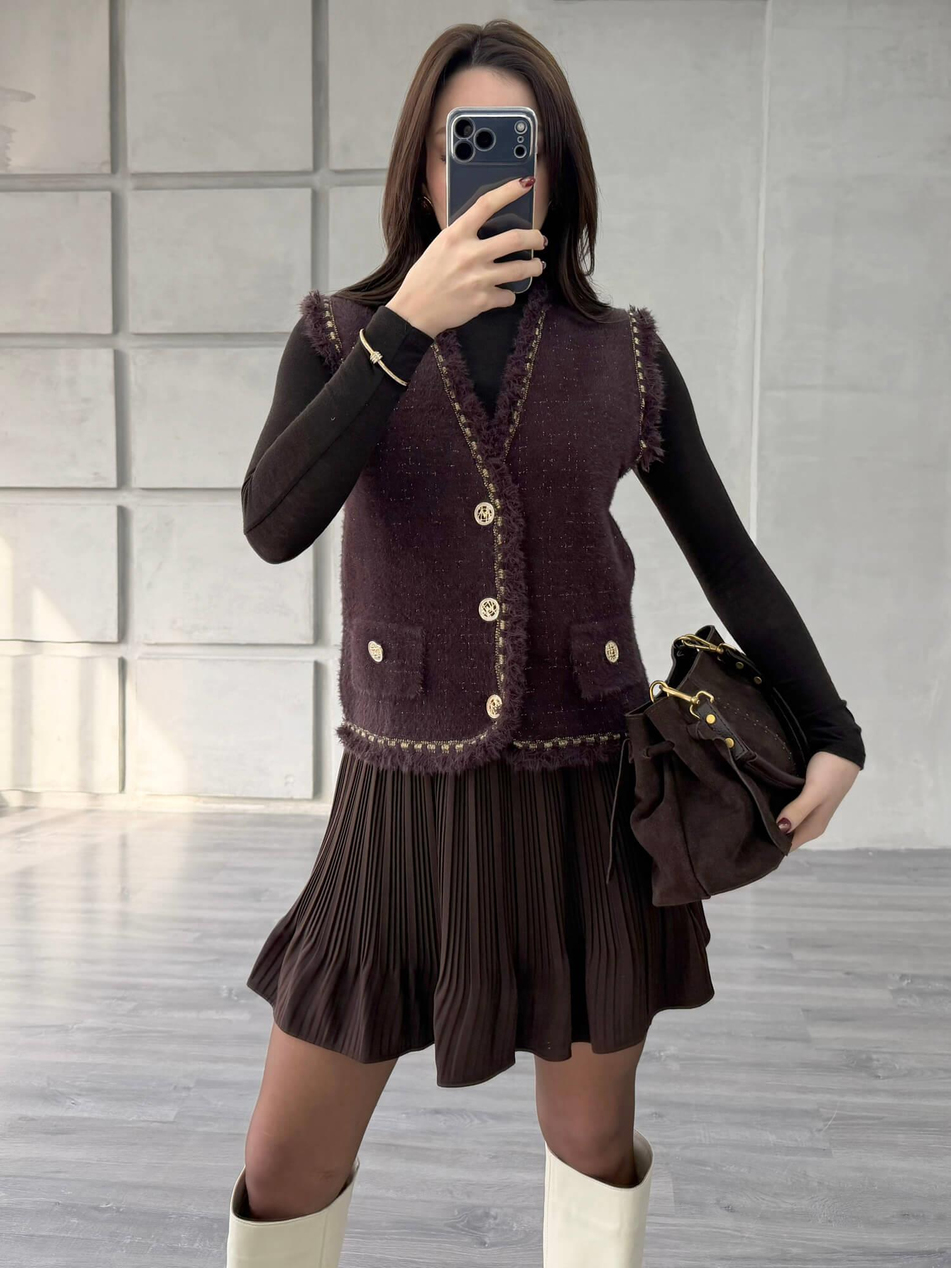 Sim Detaylı Peluş Yelek 140428 KahveCoral