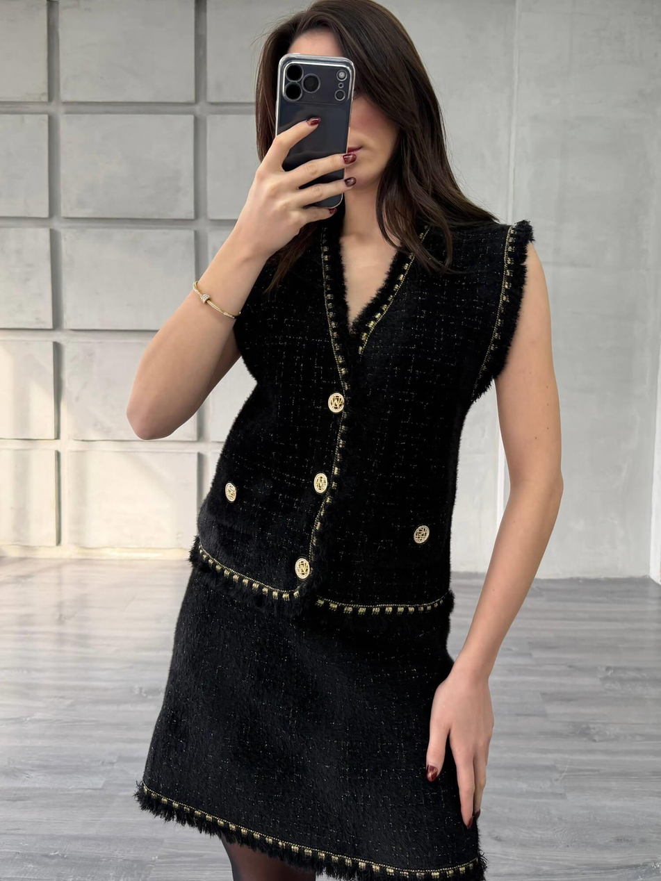 Sim Detaylı Peluş Yelek 140428 SiyahCoral