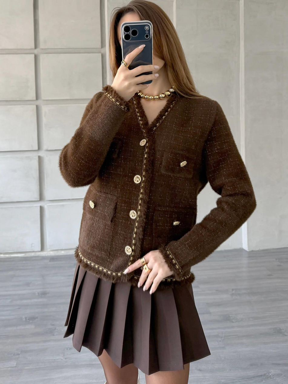 Sim Ve Püskül Detaylı Hırka 140392 KahveCoral