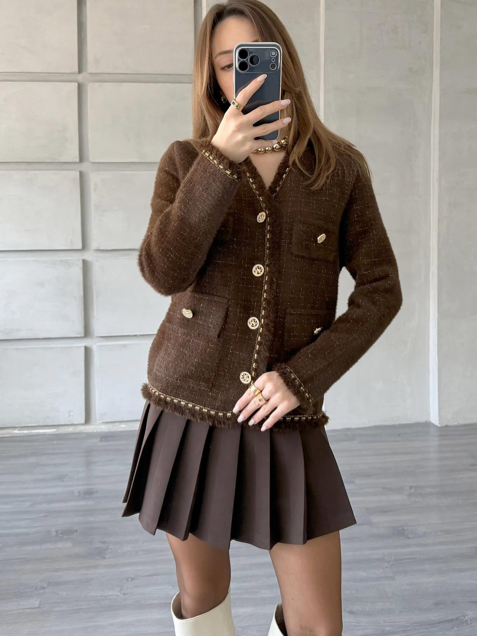 Sim Ve Püskül Detaylı Hırka 140392 KahveCoral