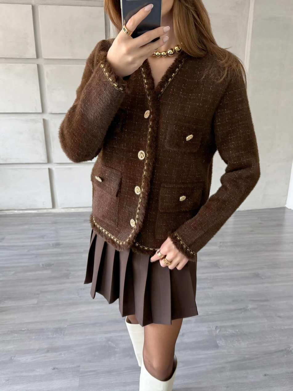 Sim Ve Püskül Detaylı Hırka 140392 KahveCoral