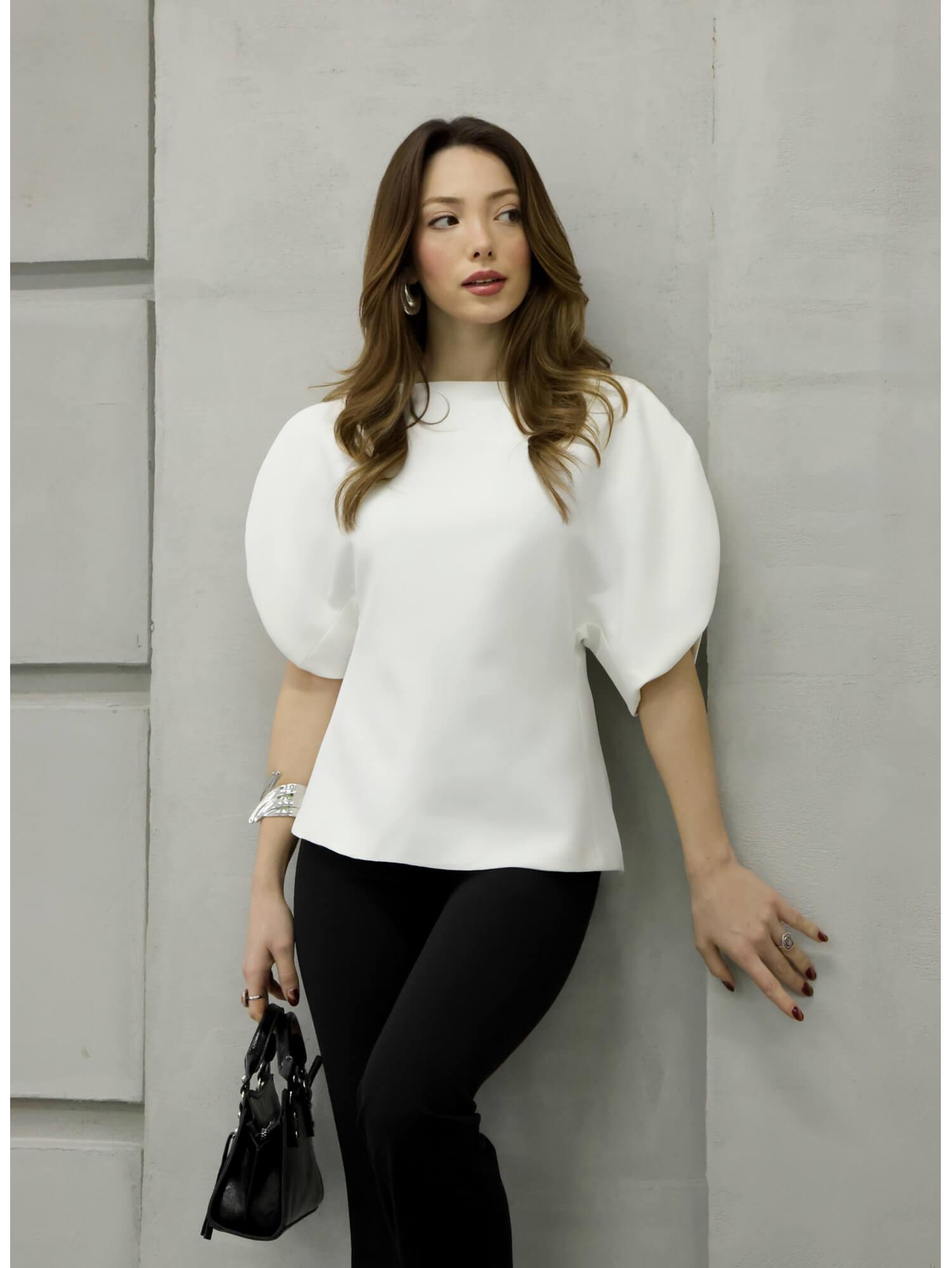 Sırtı Fermuarlı Bluz 3223 Beyaz
