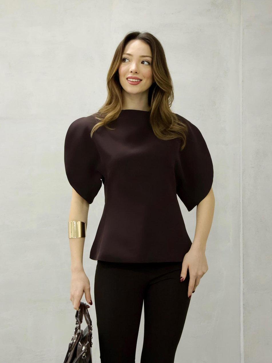 Sırtı Fermuarlı Bluz 3223 Kahve