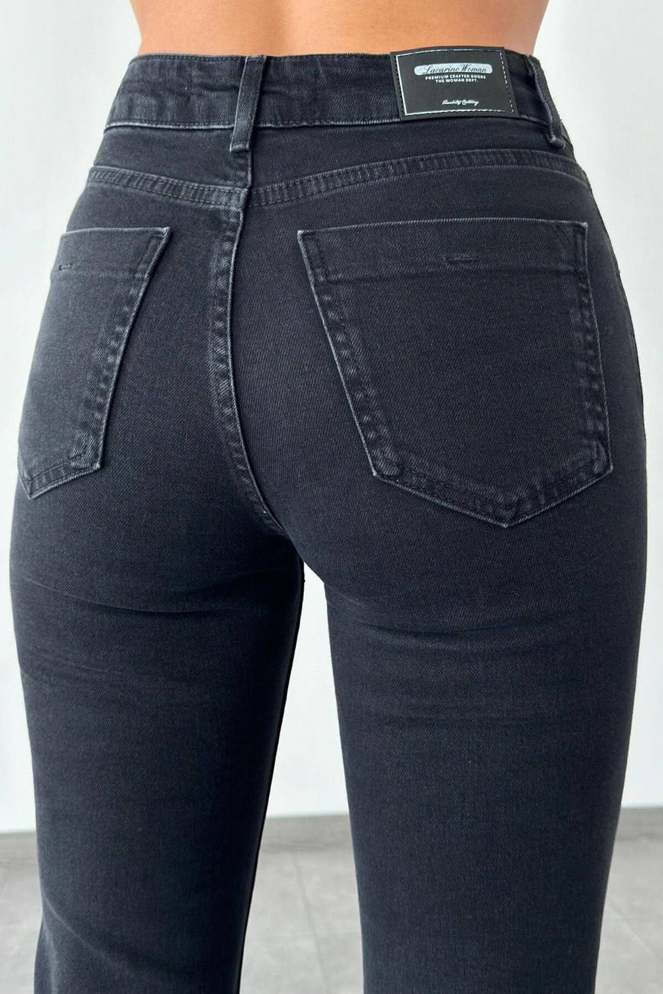 Siyah Taşlı İspanyol Paça Kot Pantolon Siyah-Coral