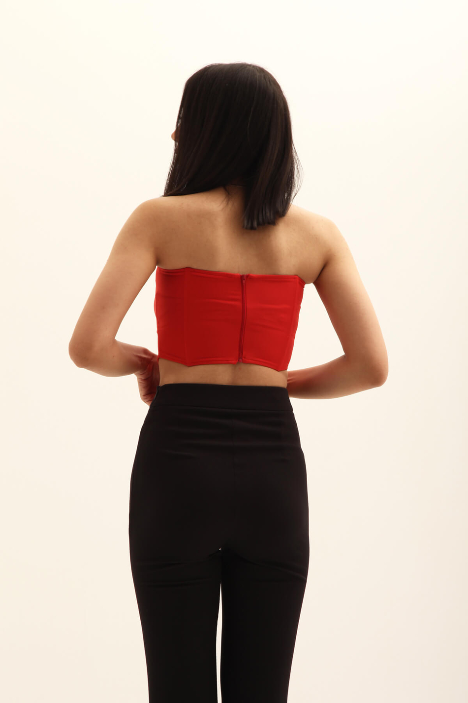 Straplez Korse Top Kırmızı-Coral