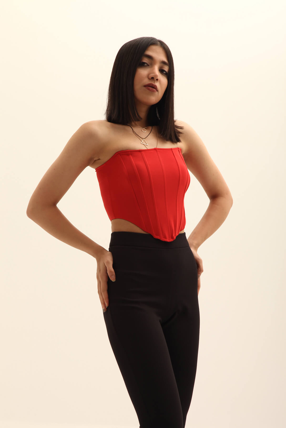 Straplez Korse Top Kırmızı-Coral
