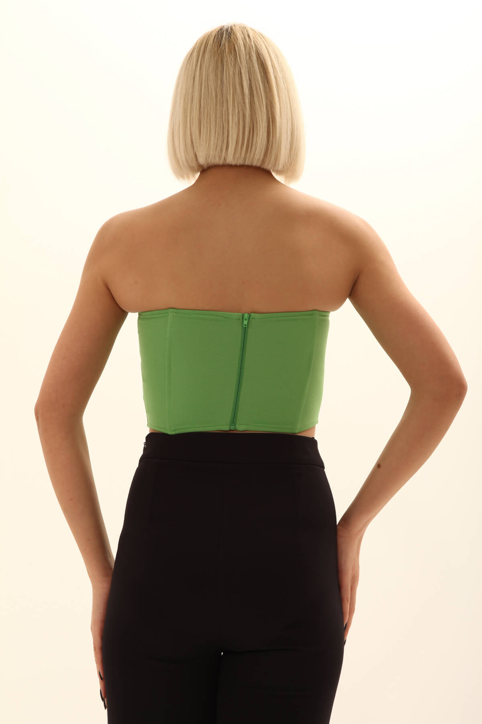 Straplez Korse Top Yeşil-Coral