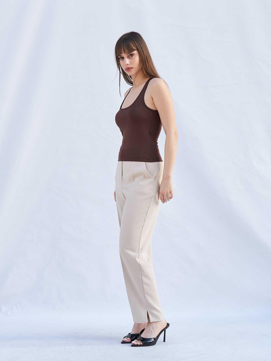Sütyen Destekli U Yaka Body 060382 KahveCoral