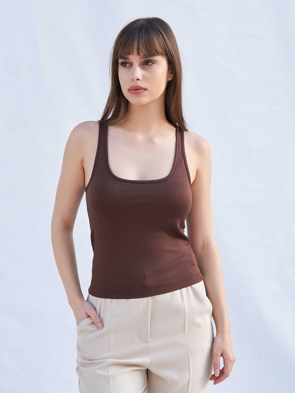Sütyen Destekli U Yaka Body 060382 KahveCoral