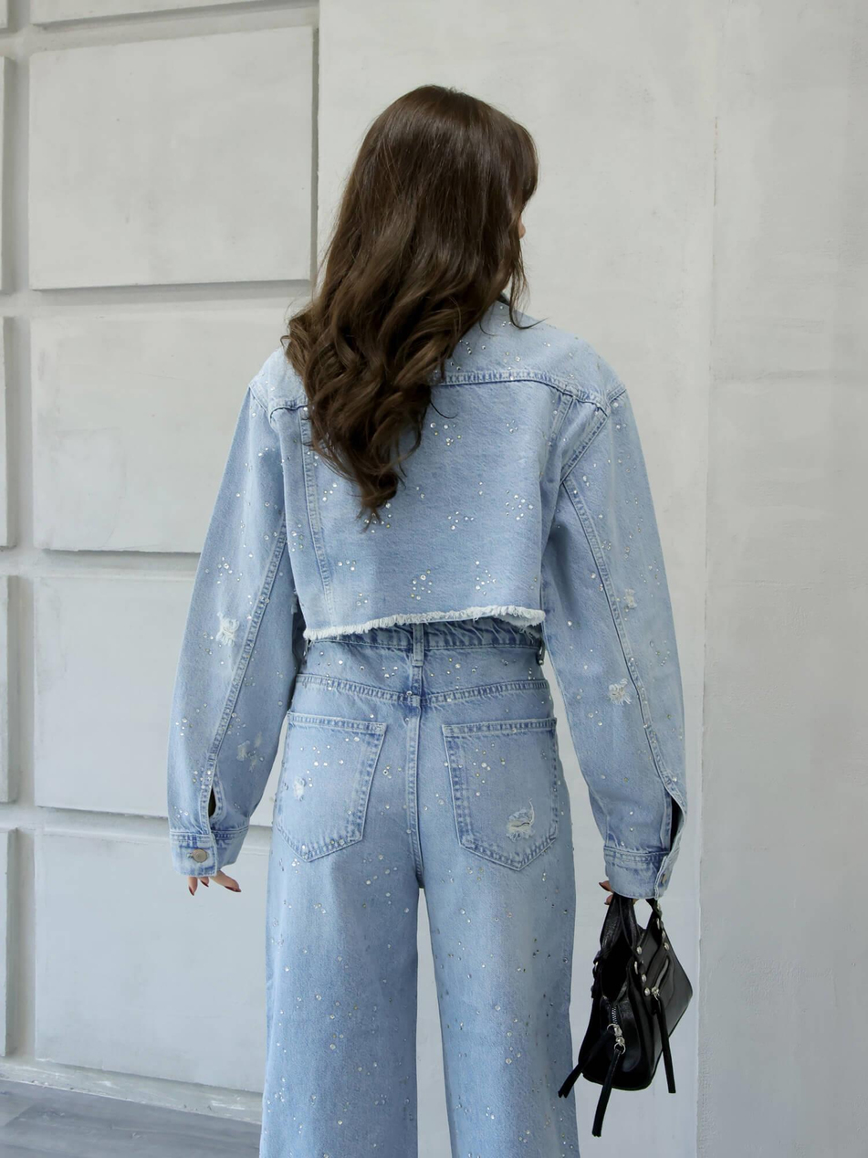 Taşlı Ceketli Kot Takım 8168 Açık MavıCoral