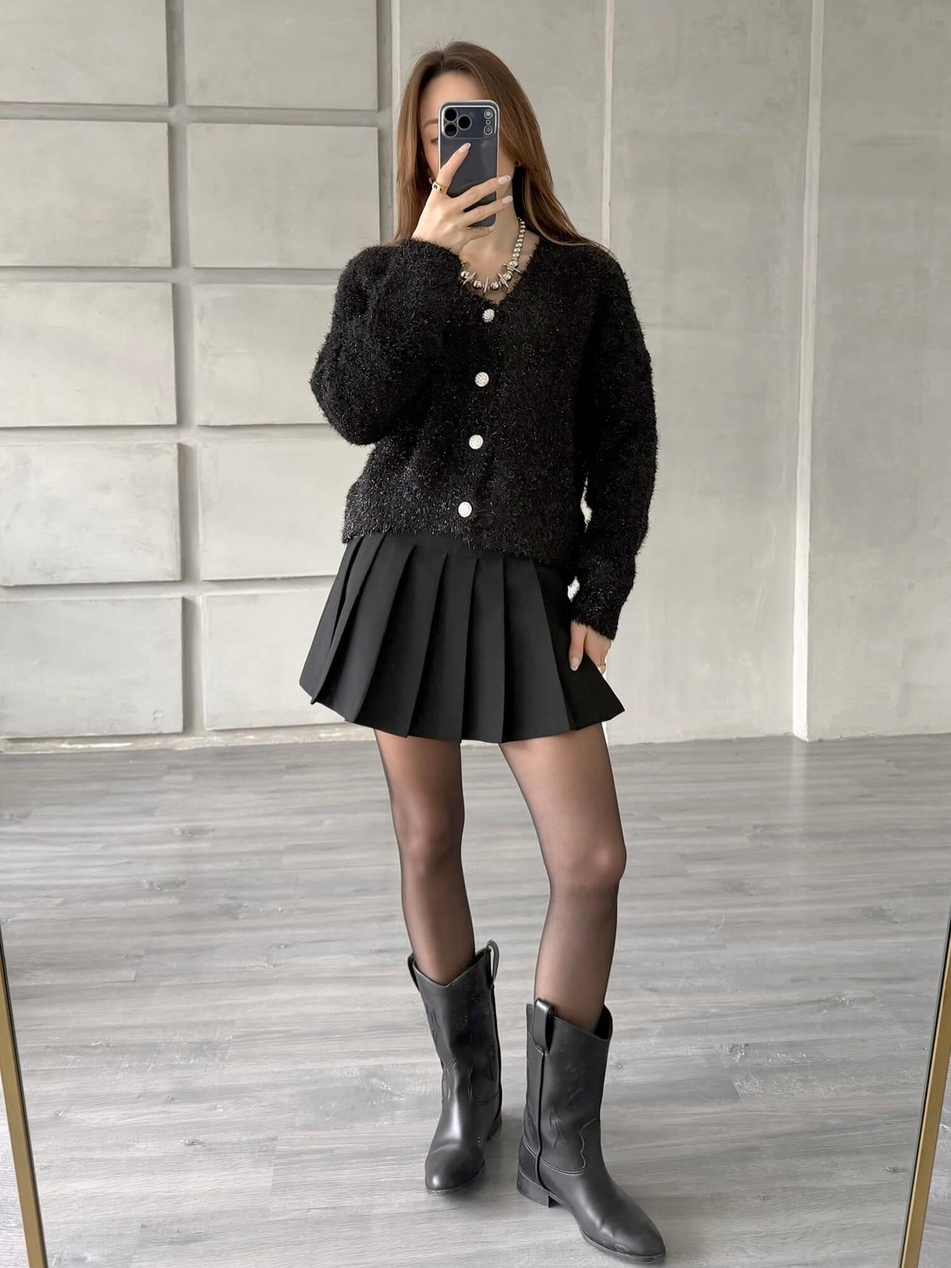 Taşlı Düğmeli Simli Hırka 3186 SiyahCoral