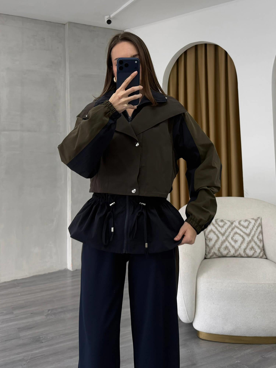 Tranç Detaylı Takım 37063 Lacivert - KahveCoral