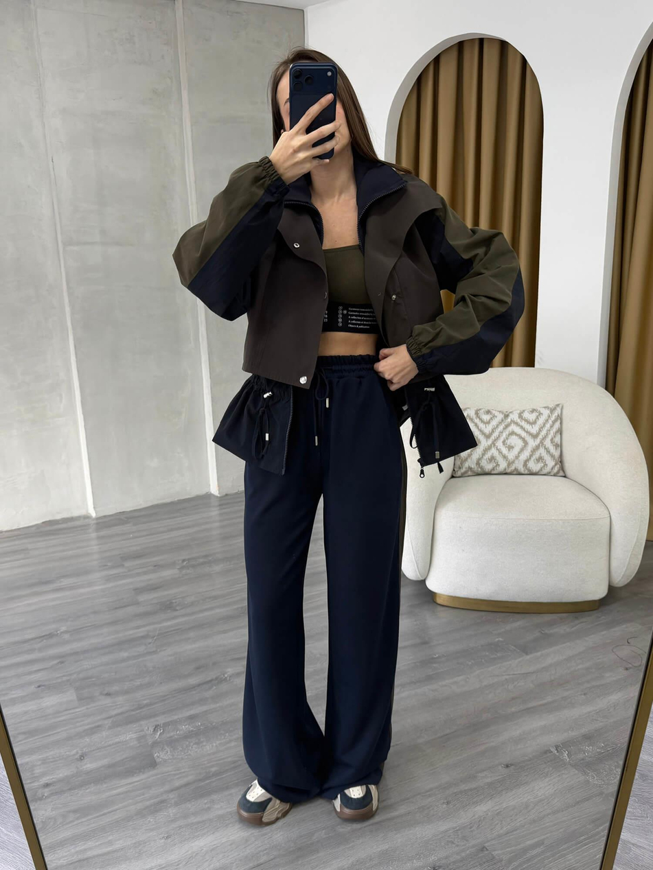 Tranç Detaylı Takım 37063 Lacivert - KahveCoral