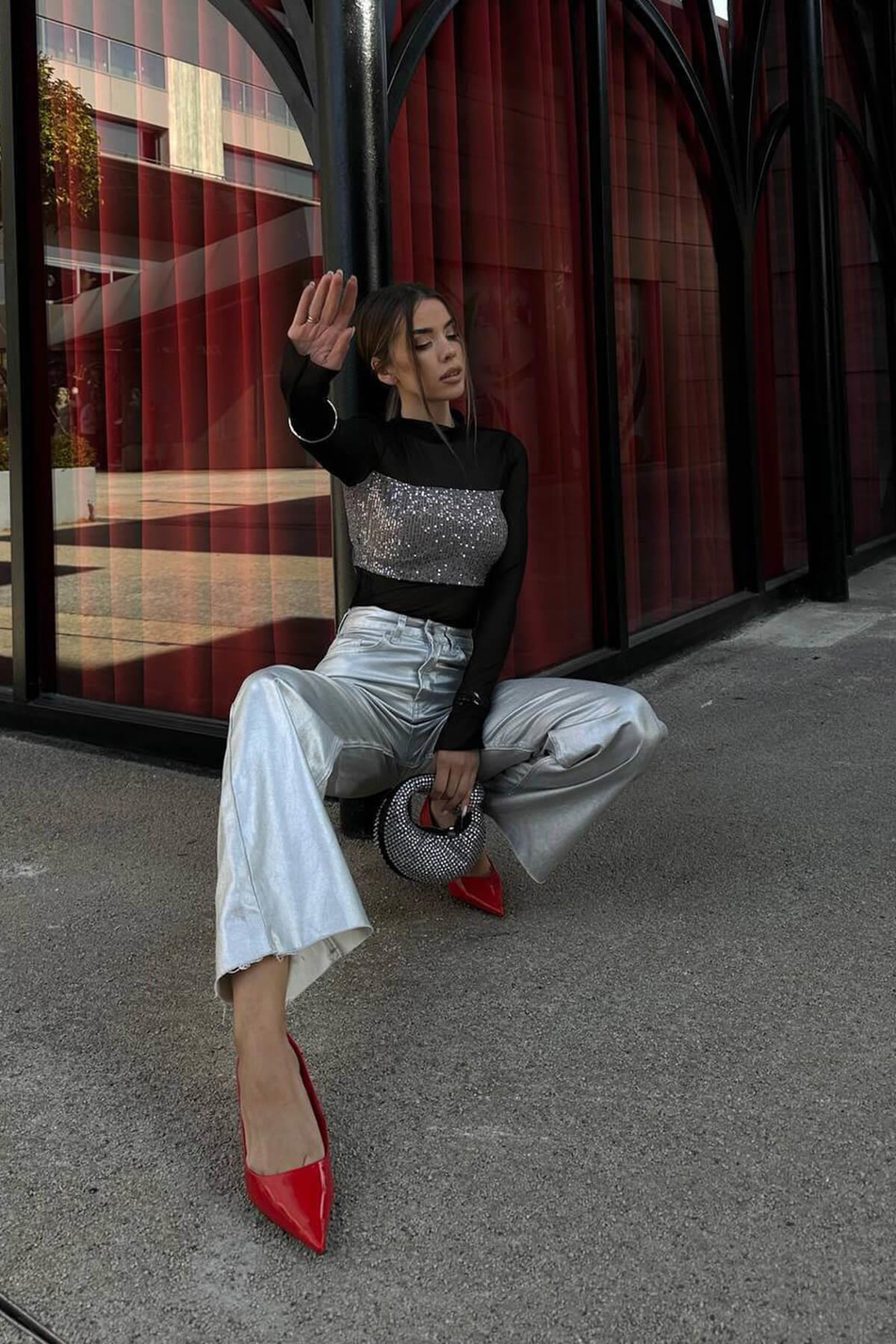 Tül Bluz Siyah-Coral