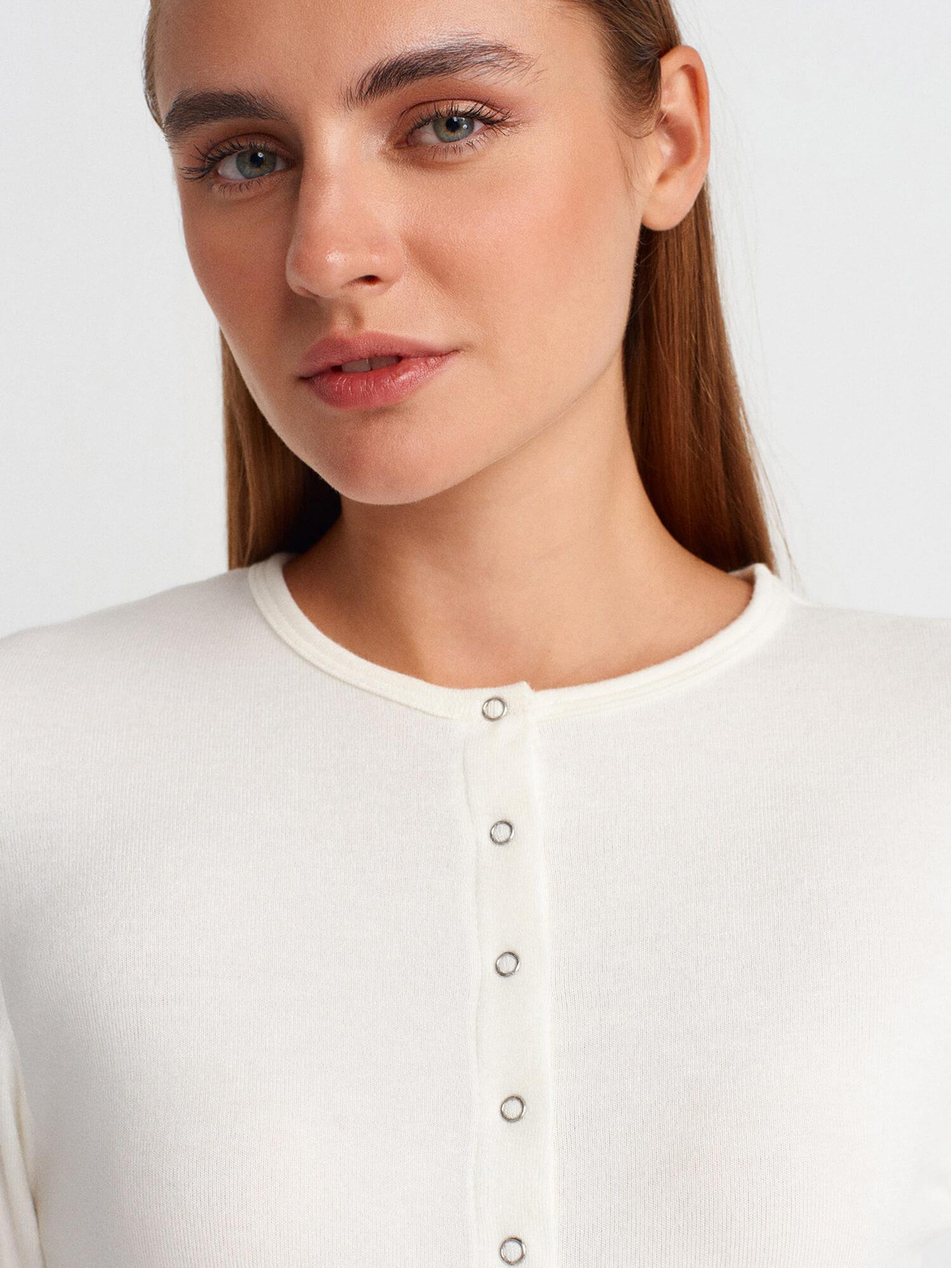 Uzun Kollu Hırka 32055 EkruCoral