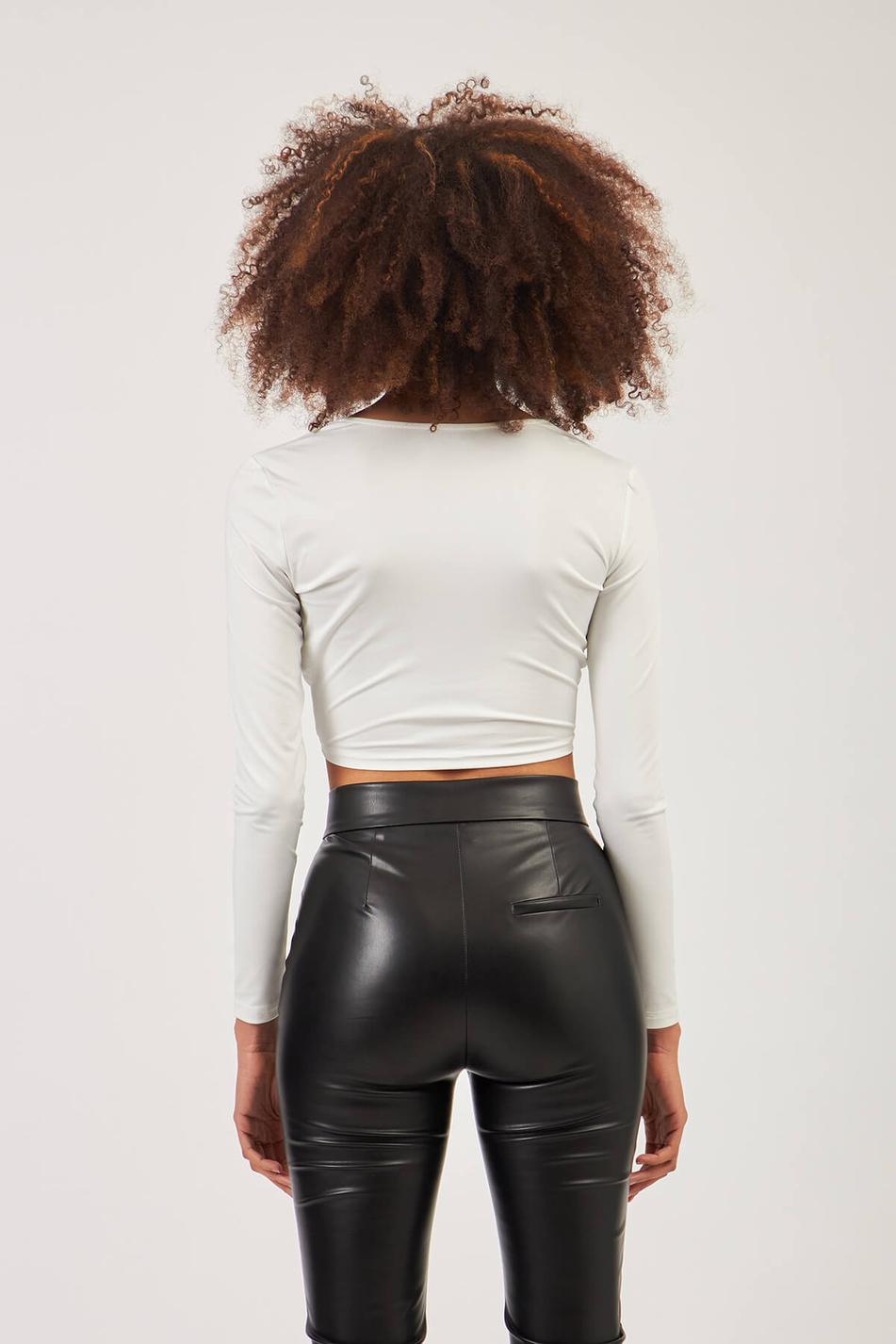V Yaka Crop Bluz Beyaz-Coral