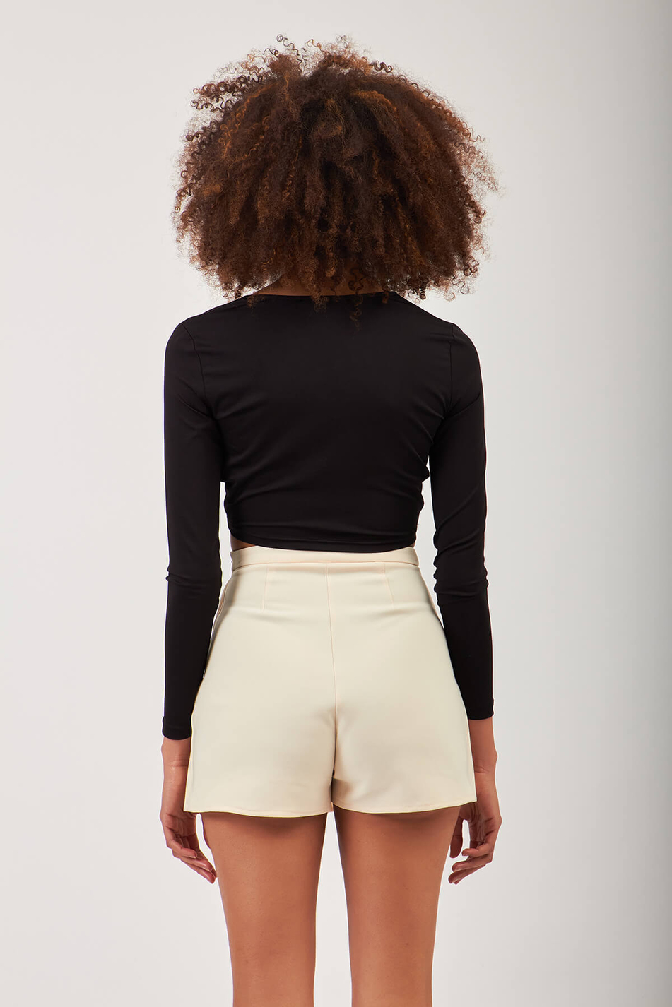 V Yaka Crop Bluz Siyah-Coral