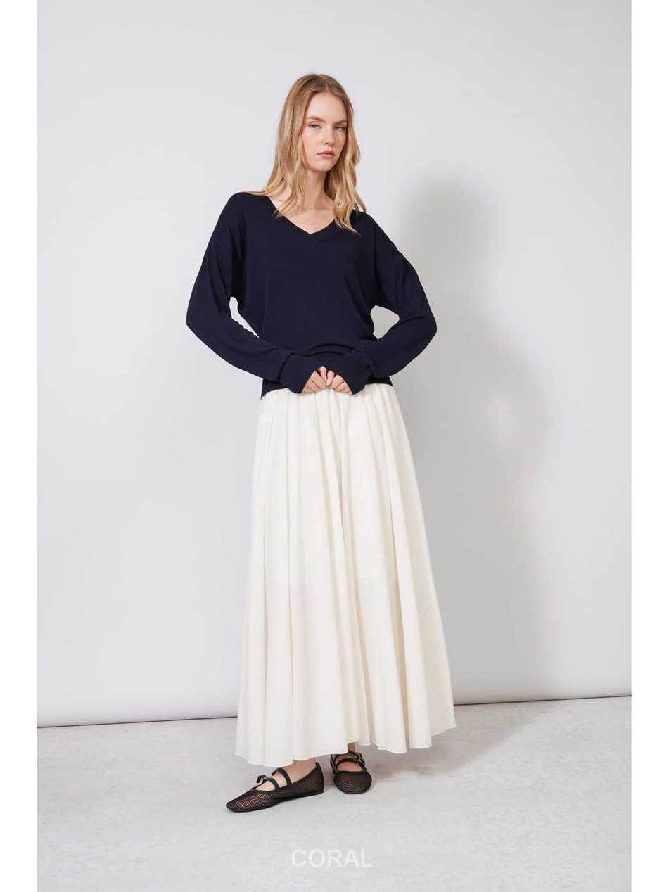 V Yaka İnce Triko Bluz 4884 LacivertCoral