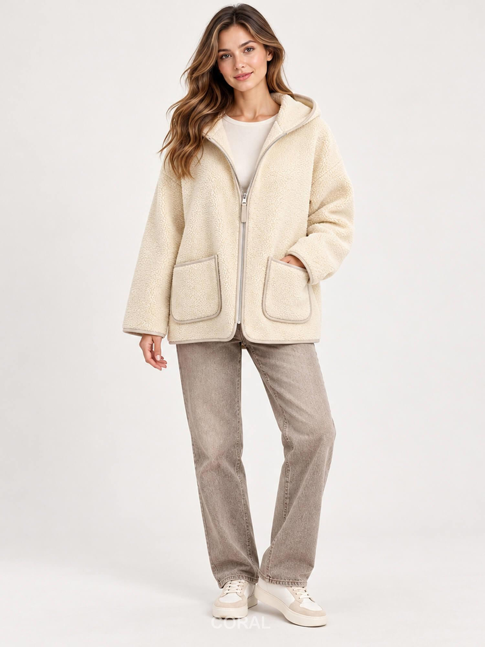 Yaka Fermuarlı Peluş Sweatshirt 6036 Dik TaşCoral